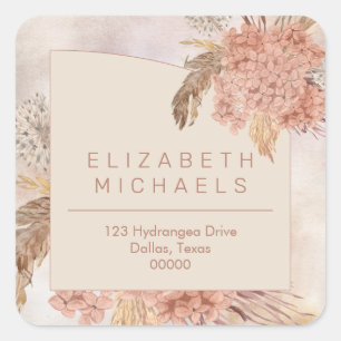Adesivo Quadrado Pampas Grass   Hydrangeas Return Address