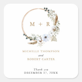 Adesivo Quadrado Pampas Grass Wedding Boho Terracotta Monograma Chi