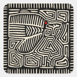 Adesivo Quadrado Panamá Kuna Indian Mola Pajaro - Branco preto