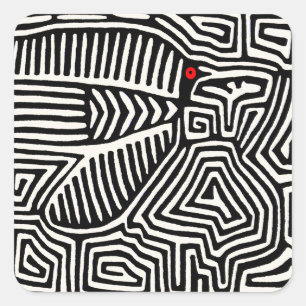 Adesivo Quadrado Panamá Kuna Indian Mola Pajaro - Branco preto