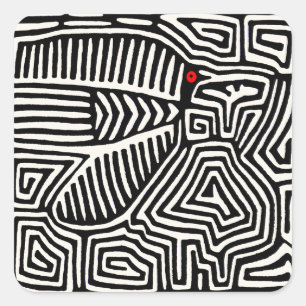 Adesivo Quadrado Panamá Kuna Indian Mola Pajaro - Branco preto