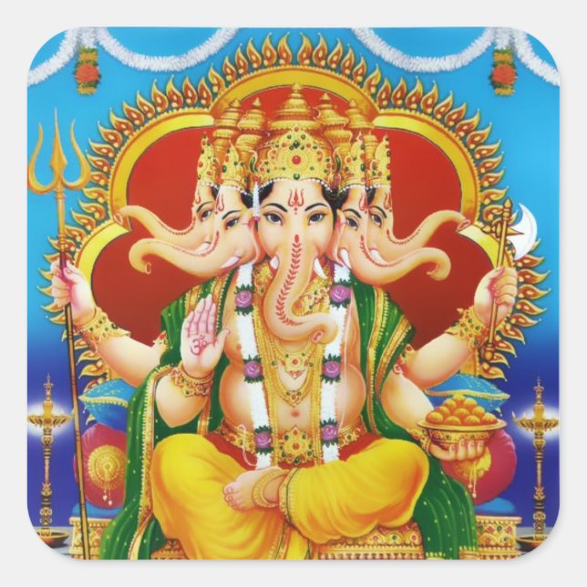 Adesivo Quadrado Panchamukhi Ganesha Stickers (Frente)