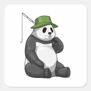 Adesivo Quadrado Panda a pescar com cana de pesca