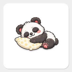Adesivo Quadrado Panda Adormecido Fofo com Travesseiro