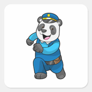 Adesivo Quadrado Panda as Police officer with Police hat