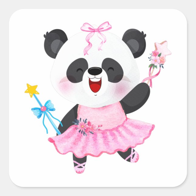 Adesivo Quadrado Panda Ballerina Amantes de os animais Sticker Quad (Frente)
