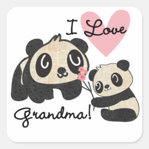 Adesivo Quadrado Panda Bears I Love Grandma