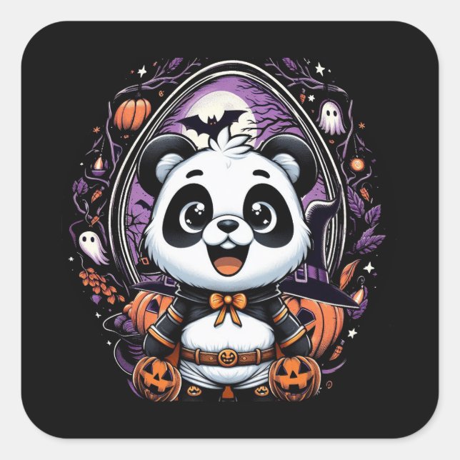 Adesivo Quadrado Panda Clássica de Halloween (Frente)