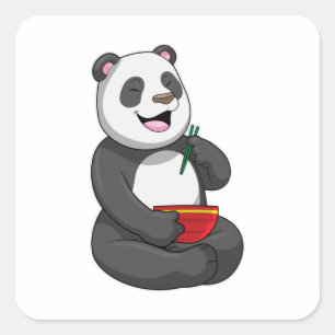 Adesivo Quadrado Panda com Bowl Ramen