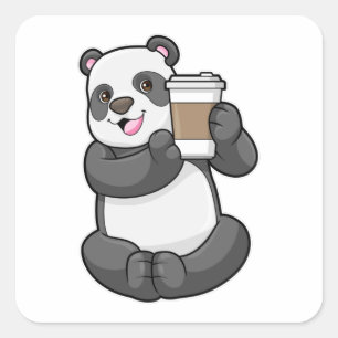 Adesivo Quadrado Panda com café para ir