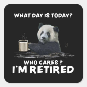 Adesivo Quadrado Panda Com Café Que Dia É Hoje Quem Cuida Do Presen