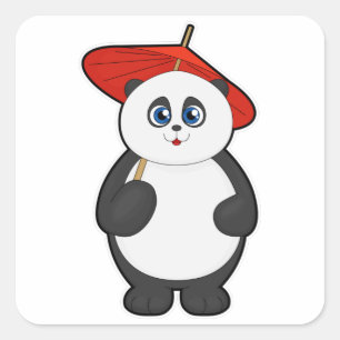 Adesivo Quadrado Panda com guarda-chuva