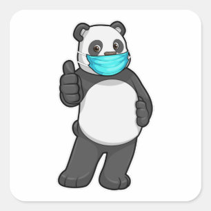 Adesivo Quadrado Panda com máscara de rosto