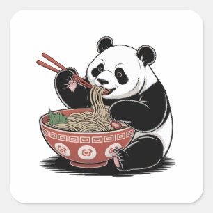 Adesivo Quadrado Panda comendo marinheiros japonês estilo ukiyo-e r