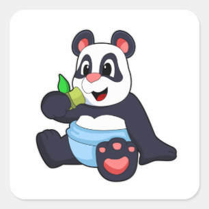 Adesivo Quadrado Panda como bebê com Bambus