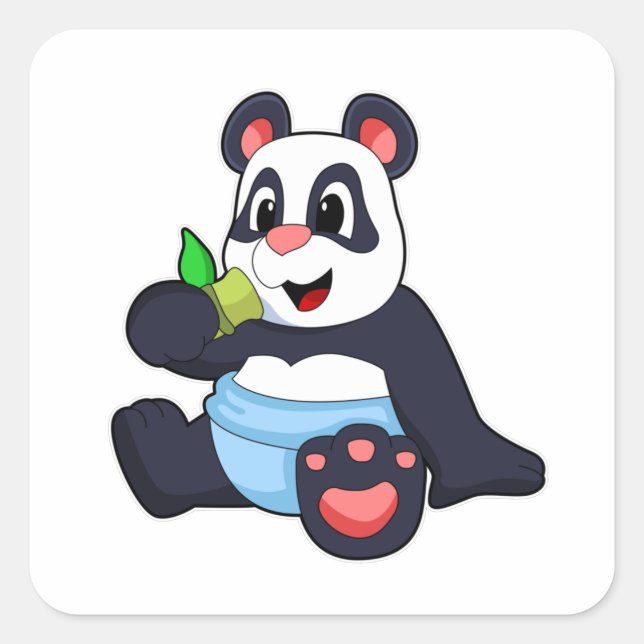 Adesivo Quadrado Panda como bebê com Bambus (Frente)