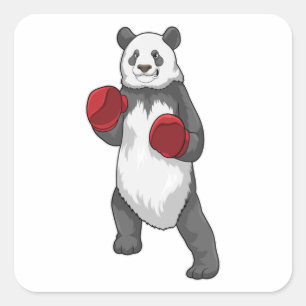 Adesivo Quadrado Panda como Boxer com luvas "in a box"