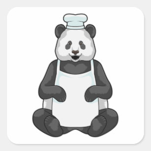 Adesivo Quadrado Panda como chef com chapéu Cozinhar