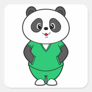 Adesivo Quadrado Panda como enfermeira com Smock