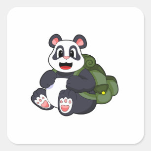 Adesivo Quadrado Panda como Hiker com mochila