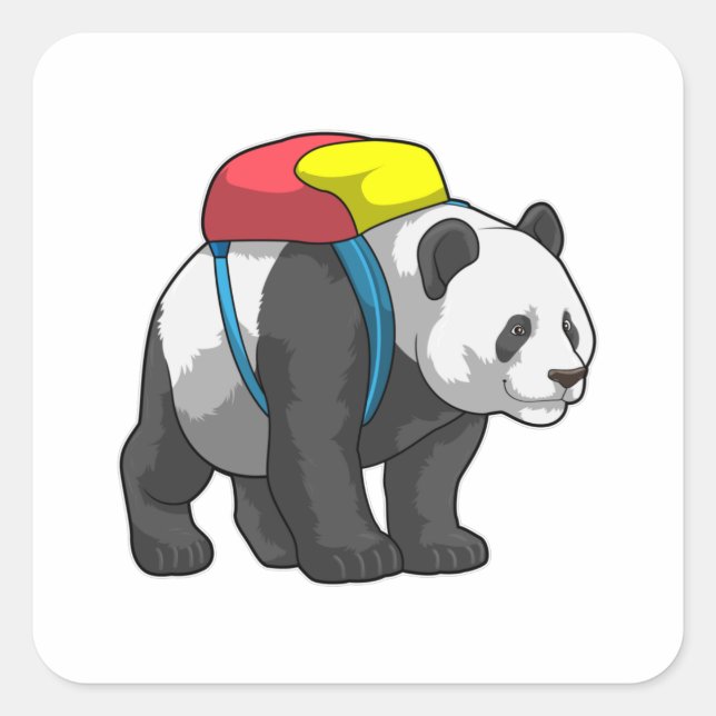 Adesivo Quadrado Panda como Hiker com mochila (Frente)