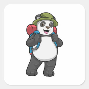 Adesivo Quadrado Panda como Hiker com mochila