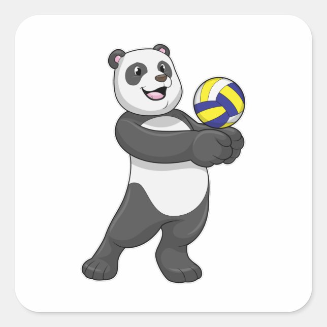 Adesivo Quadrado Panda como jogador de voleibol (Frente)