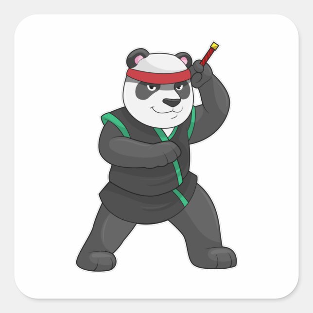 Adesivo Quadrado Panda como Ninja em Figurino (Frente)