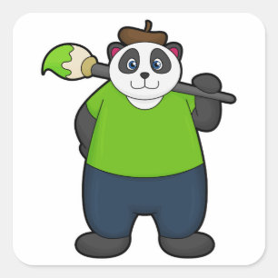 Adesivo Quadrado Panda como Pintor com Pincel