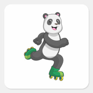 Adesivo Quadrado Panda como skater em linha com skates Roller