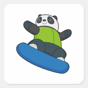 Adesivo Quadrado Panda como Snowboarder com Snowboard
