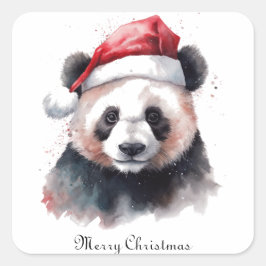Adesivo Quadrado Panda de Natal, personalizável