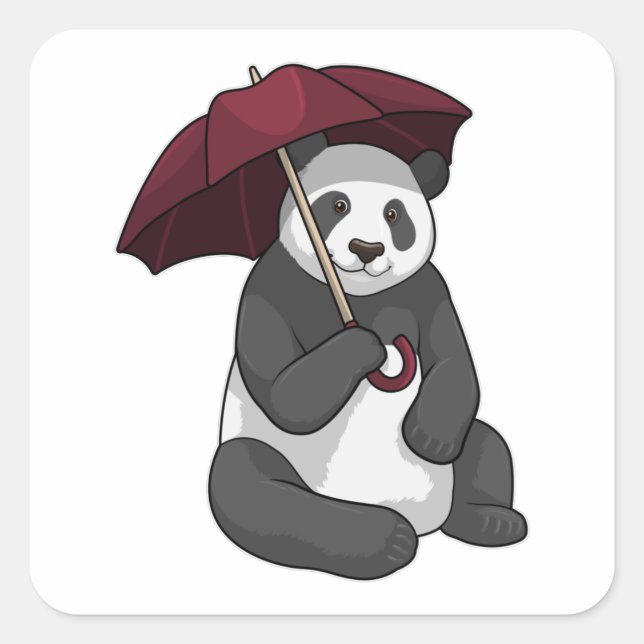 Adesivo Quadrado Panda em Chuva com Guarda-chuvas (Frente)
