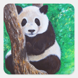 Adesivo Quadrado Panda em pintura em árvore
