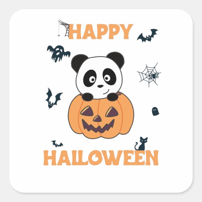 Adesivo Quadrado Panda Em Pumpkin Doce Pandas Feliz Halloween (Frente)