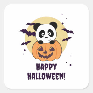 Adesivo Quadrado Panda Em Pumpkin Doce Pandas Feliz Halloween