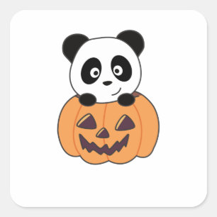 Adesivo Quadrado Panda Em Pumpkin Doce Pandas Feliz Halloween