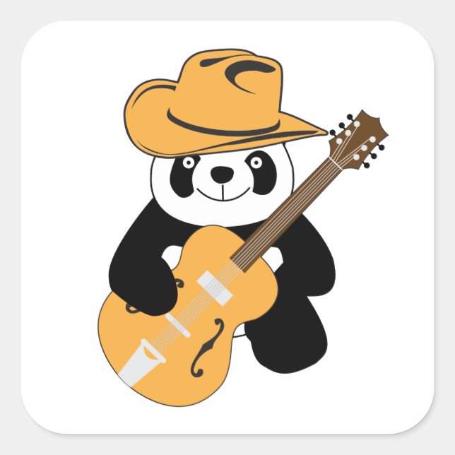 Adesivo Quadrado Panda engraçada com guitarra (Frente)