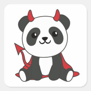 Adesivo Quadrado Panda Halloween Cute Devil Kids Witume Figurume Sq