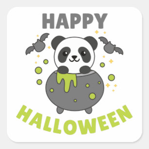Adesivo Quadrado Panda Happy Halloween Cauldron Bat Square Sticker