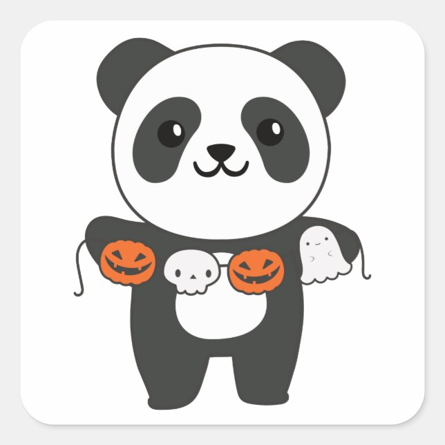 Adesivo Quadrado Panda Happy Halloween Pumpkin Bat Costume Square S (Frente)