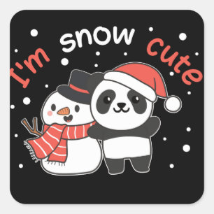 Adesivo Quadrado Panda I'm Snow Cute Snowman Snow Pun Square Sticke