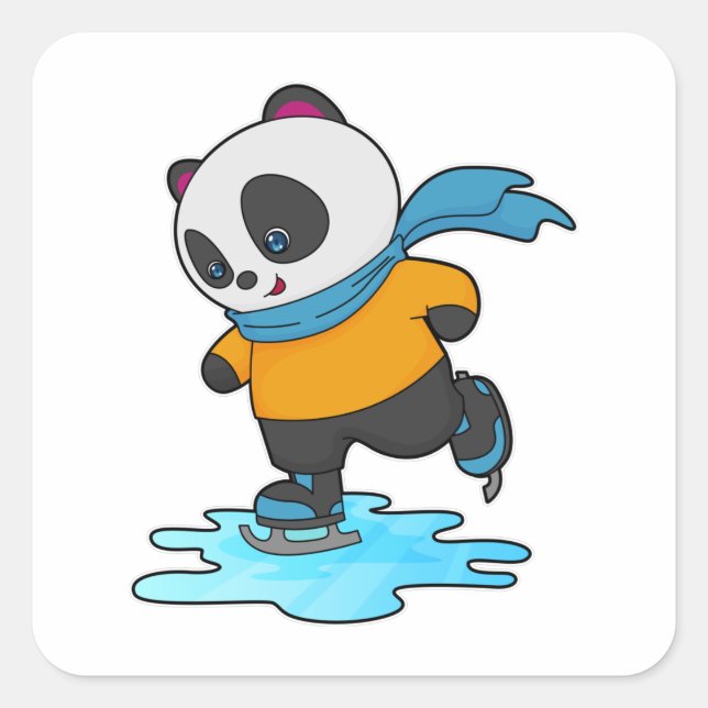Adesivo Quadrado Panda na patinação de gelo com skates de gelo e es (Frente)
