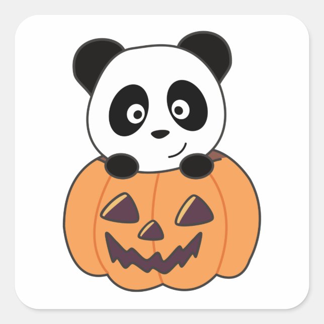 Adesivo Quadrado Panda Na Pumpkin Sweet Pandas Happy Halloween Squa (Frente)