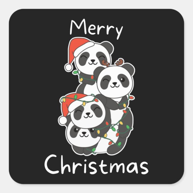 Adesivo Quadrado Panda Natal Animais de Natal Panda Praça Pandas (Frente)