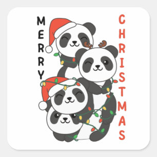 Adesivo Quadrado Panda Natal Animais de Natal Panda Praça Pandas