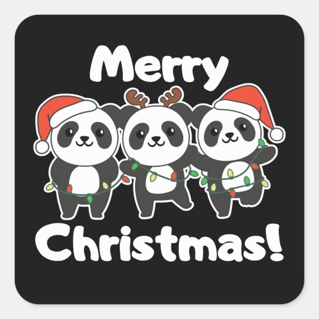Adesivo Quadrado Panda Natal Animais Pandas Feliz Natal (Frente)
