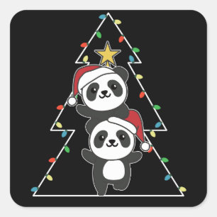 Adesivo Quadrado Panda Natal Árvore de Natal Pandas