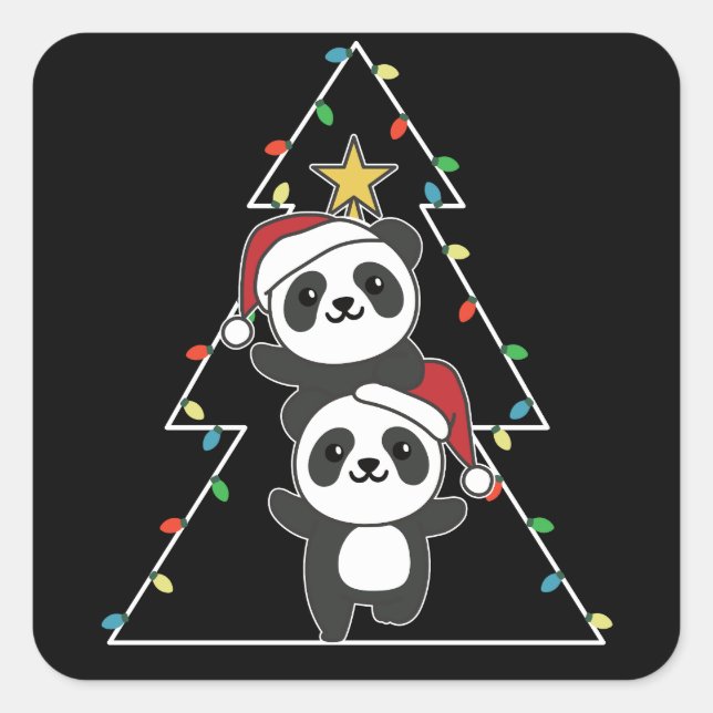 Adesivo Quadrado Panda Natal Árvore de Natal Pandas (Frente)