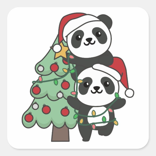 Adesivo Quadrado Panda Natal Árvore de Natal Pandas (Frente)